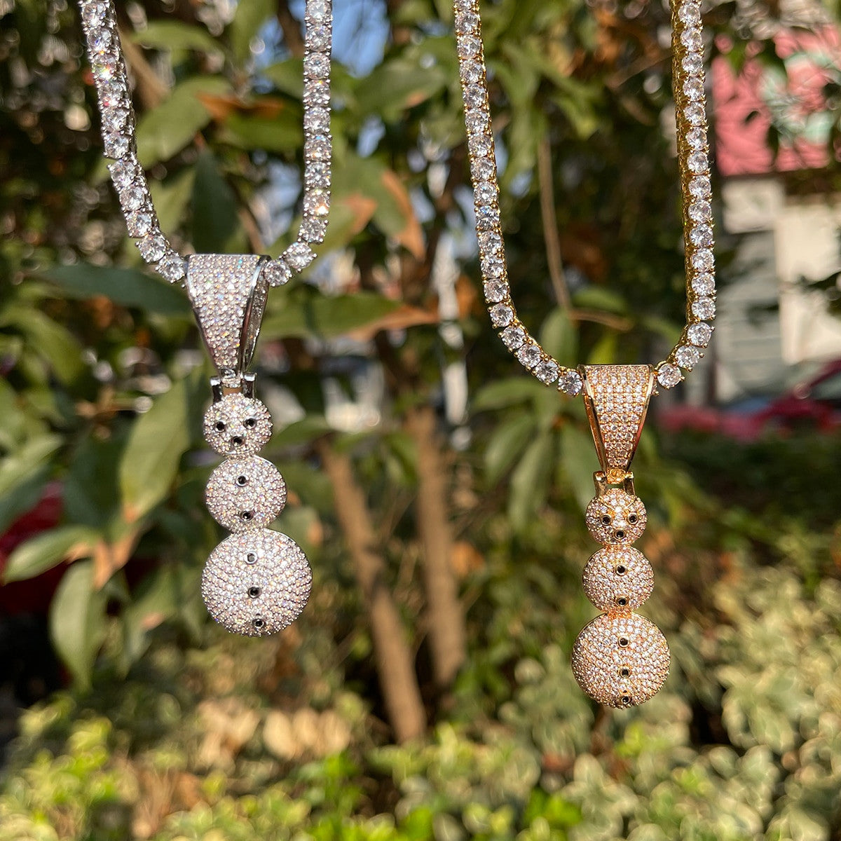 18k Gold 925 Flooded Ice Snowman Hip Hop Pendant Chain Necklace