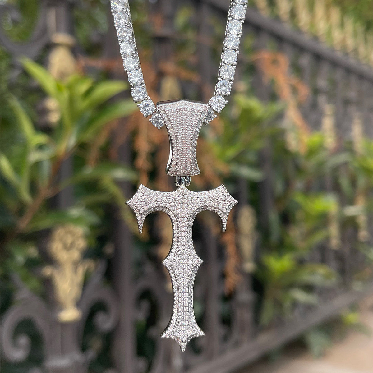 Frozen Ice Micro Pave Trap Star Hip Hop Cross Pendant Chain Necklace