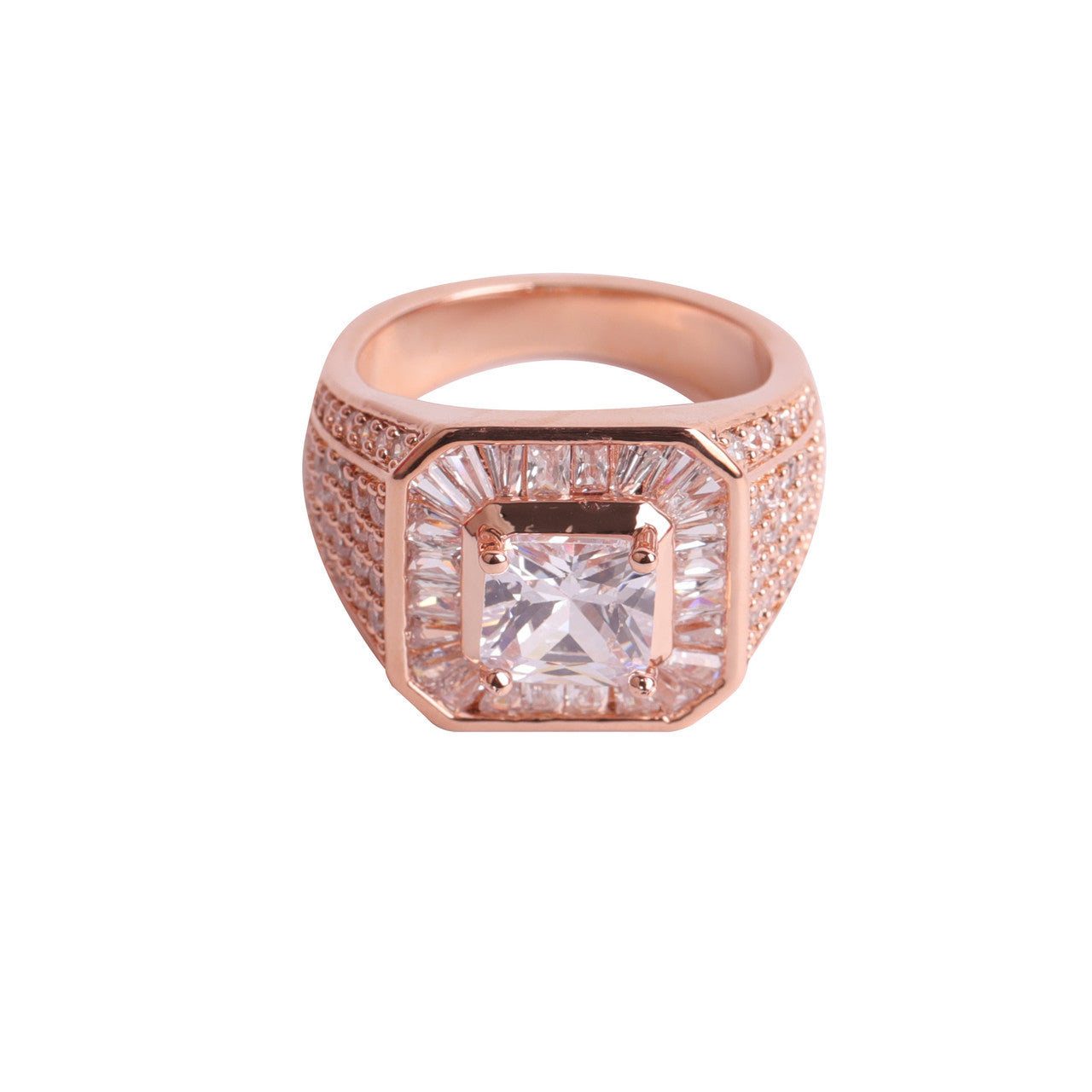 Street Royalty | VVS Diamon CZ 4 Prong Set Baguette Hip Hop Center Stone Iced Rings