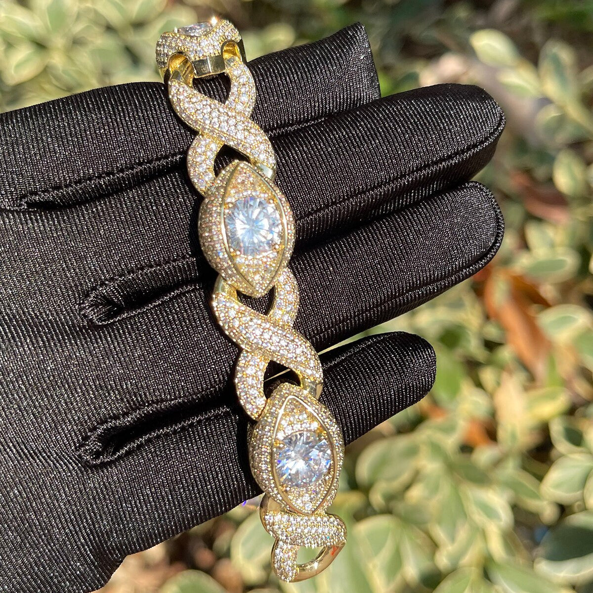 24k Gold 925 Silver All Seeing Eye Flooded Ice Infinity Hip Hop Bracelets