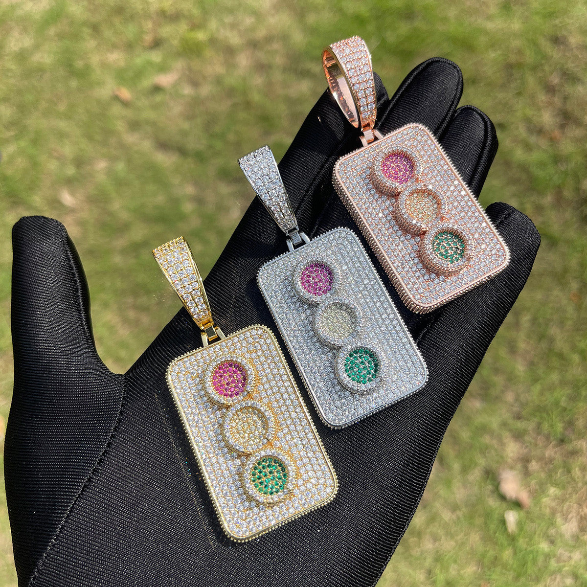 Iced Blinged Out Traffic Link Gold Silver Rose Hip Hop Pendant Chain