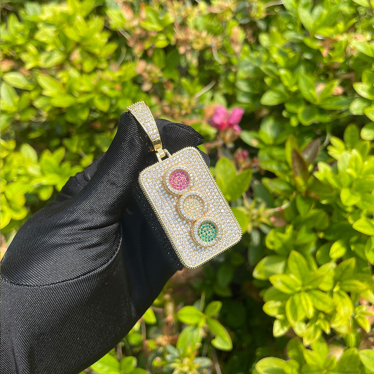 Iced Blinged Out Traffic Link Gold Silver Rose Hip Hop Pendant Chain