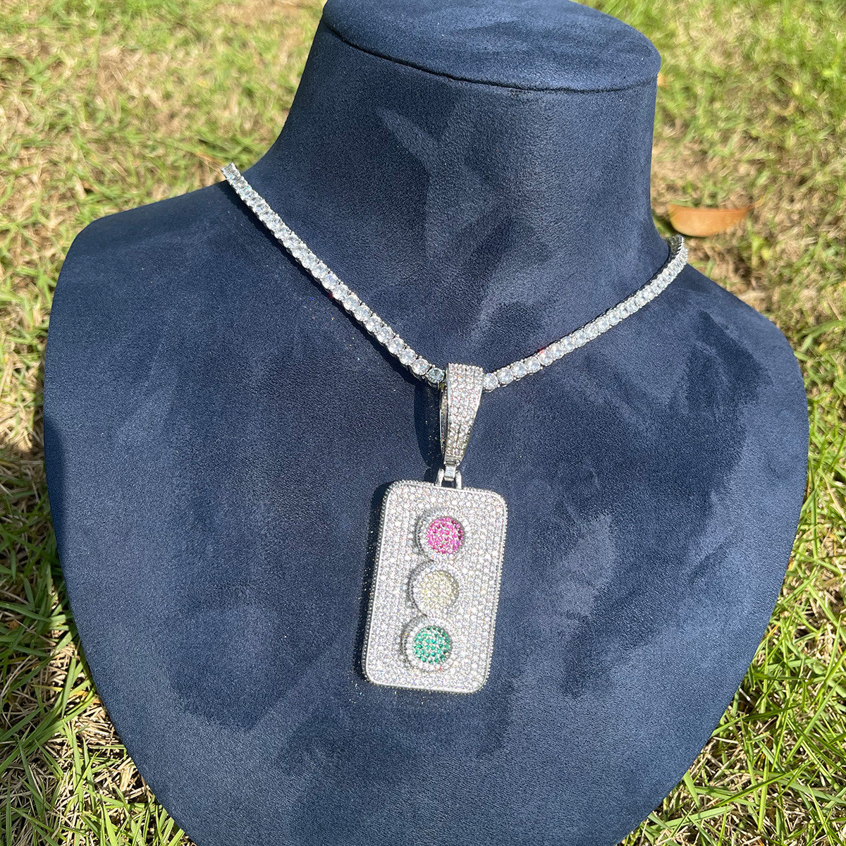 Iced Blinged Out Traffic Link Gold Silver Rose Hip Hop Pendant Chain