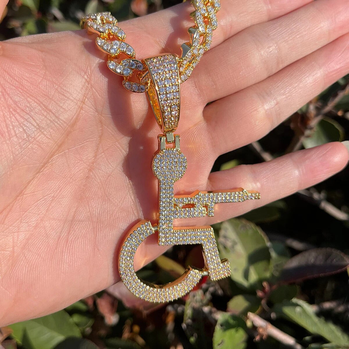 Hip Hop 24k 925 Silver Rose Gold Wheel Chair Gang Iced Pendant Chain Necklace