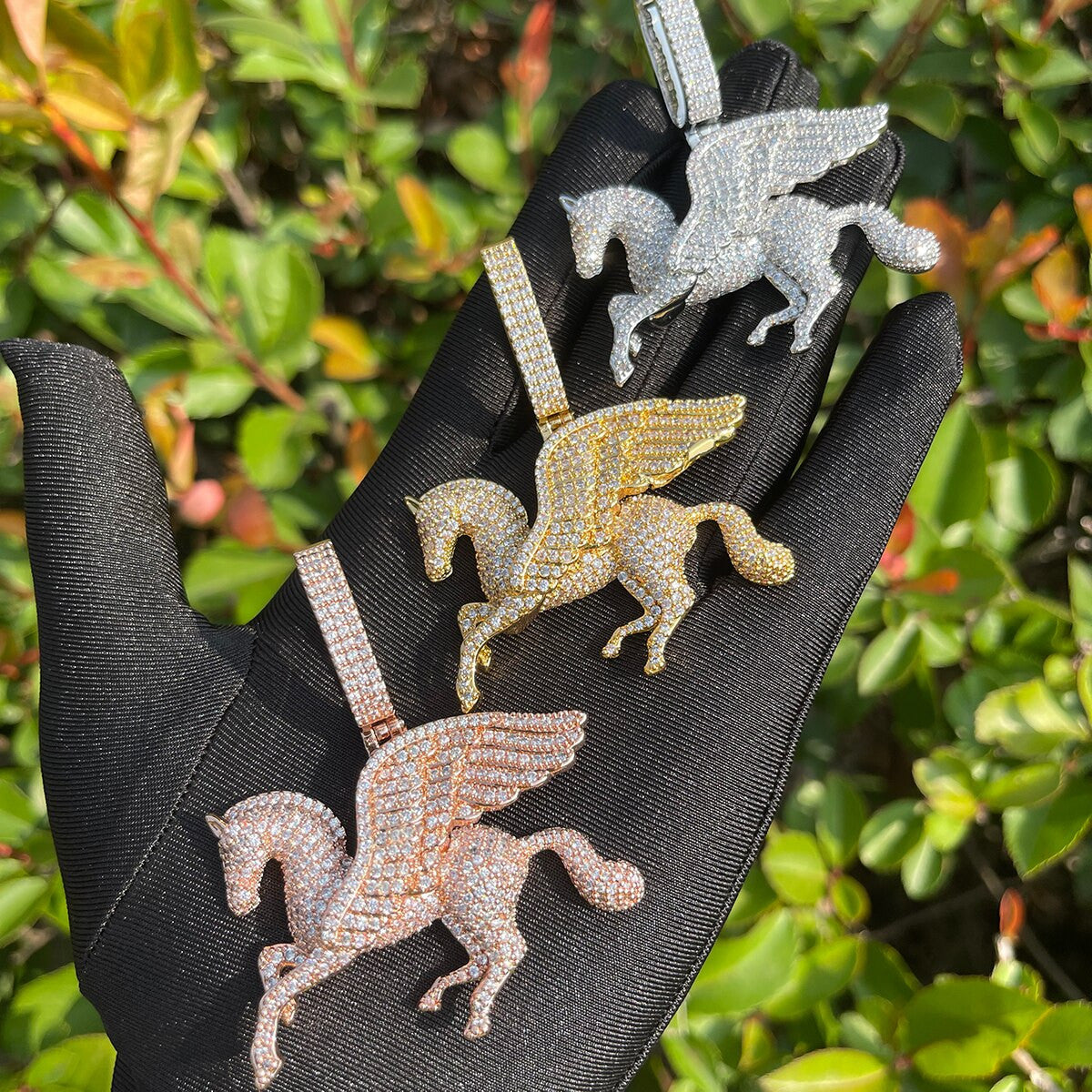 Iced Blinged Out Winged Pegasus Horse Hip Hop Pendant Chain Necklace