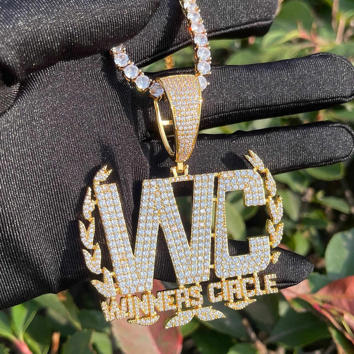 WC | Winners Circle Wreath Iced Blinged Out Hip Hop Pendant Chain Necklace