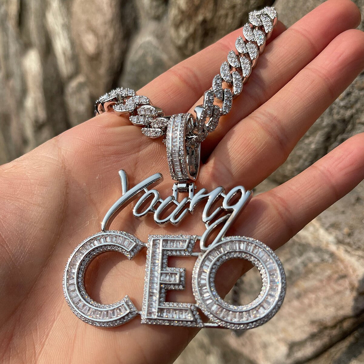 Young CEO | VVS Diamond CZ Hip Hop Deep Set Baguette Iced Blinged Out Pendant