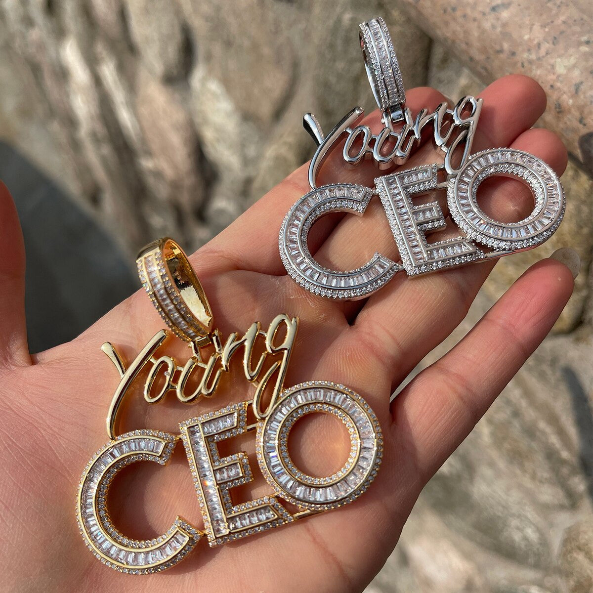 Young CEO | VVS Diamond CZ Hip Hop Deep Set Baguette Iced Blinged Out Pendant