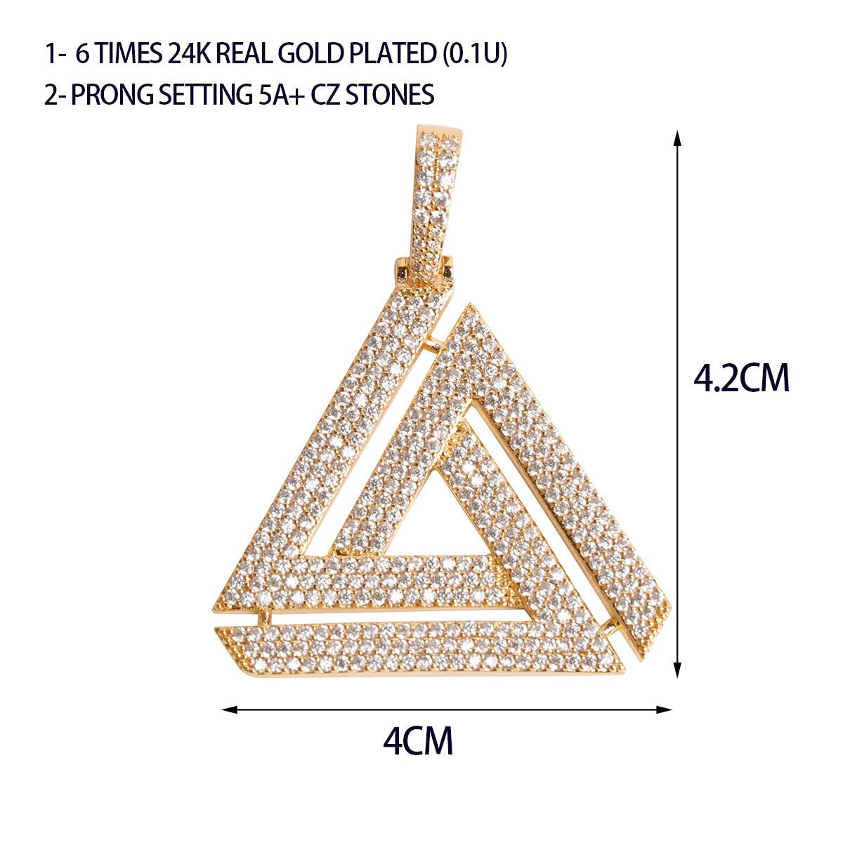 Flooded Ice Penrose Triangle Pyramid Hip Hop Pendant Chain Necklace