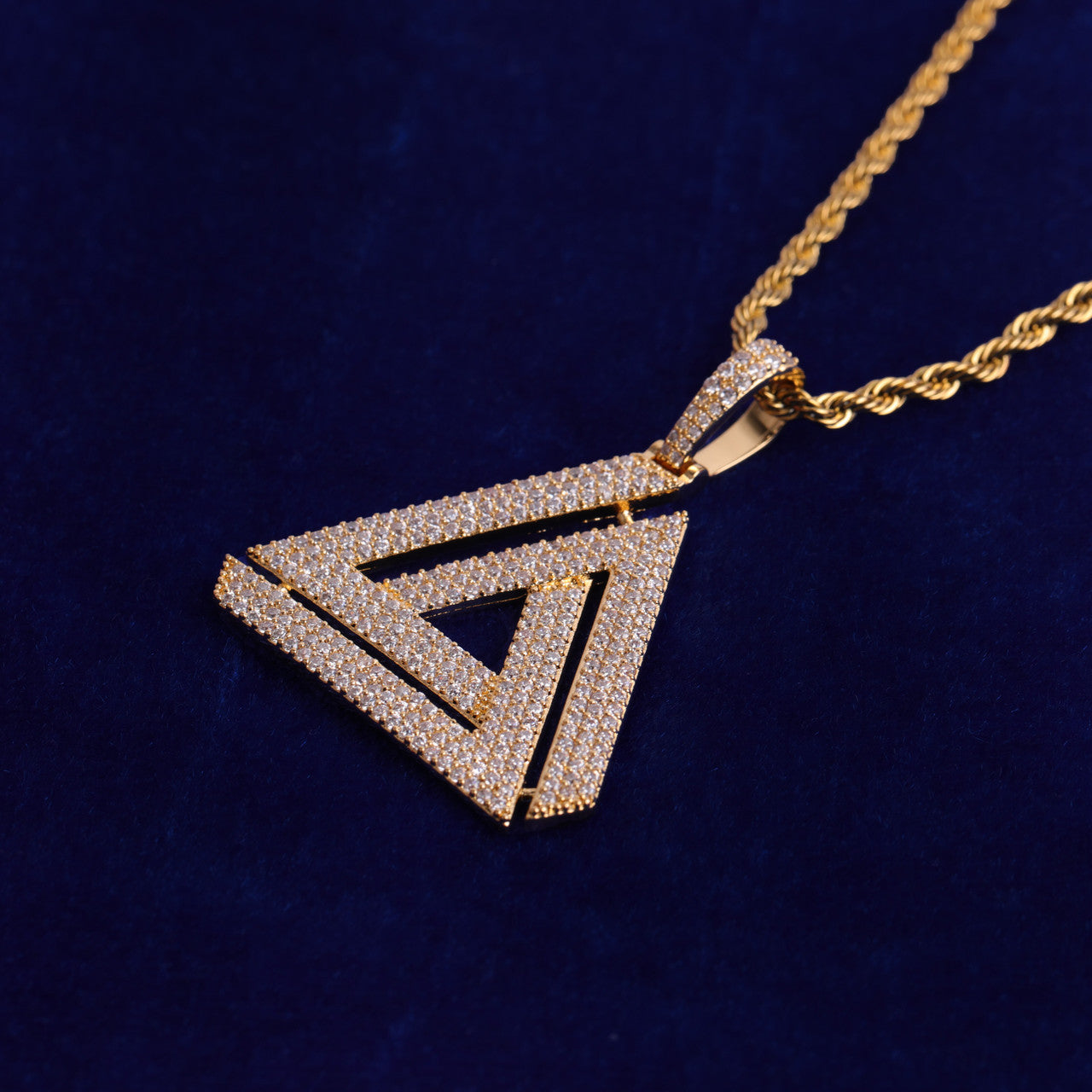 Flooded Ice Penrose Triangle Pyramid Hip Hop Pendant Chain Necklace
