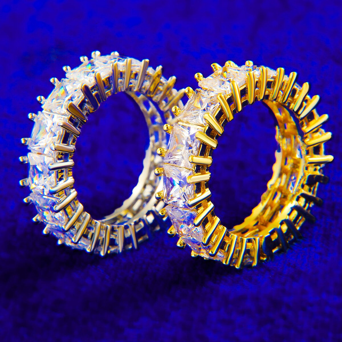 Mens Flooded Ice Blinged Out Princess Cut Unique Prong Set Hip Hop Rings