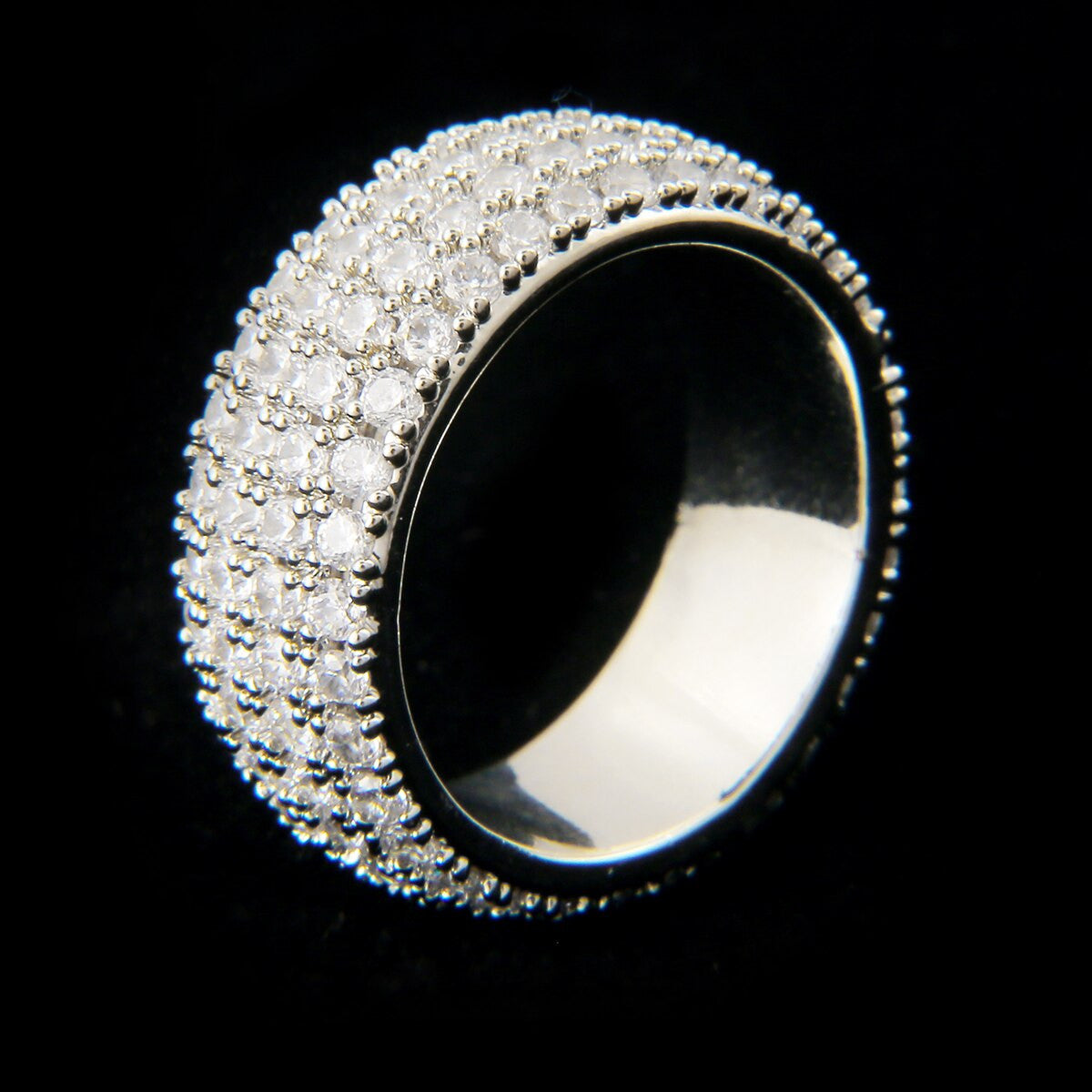 24k Gold 925 Silver 2-5 Row Blinged Out Flooded Ice Mens Rings