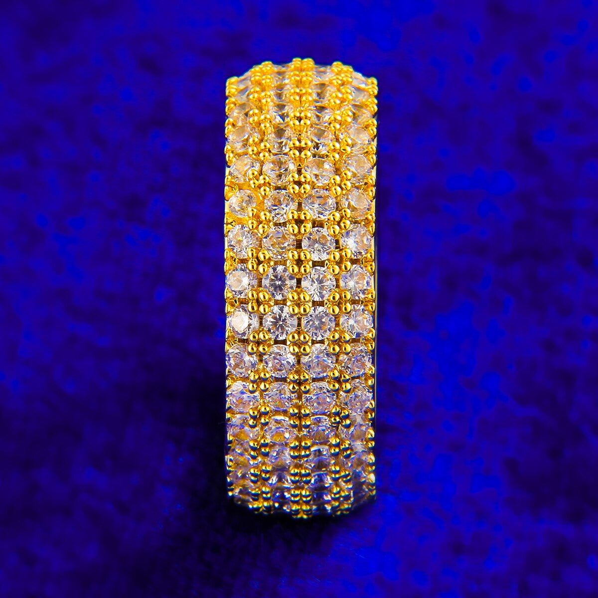 24k Gold 925 Silver 2-5 Row Blinged Out Flooded Ice Mens Rings