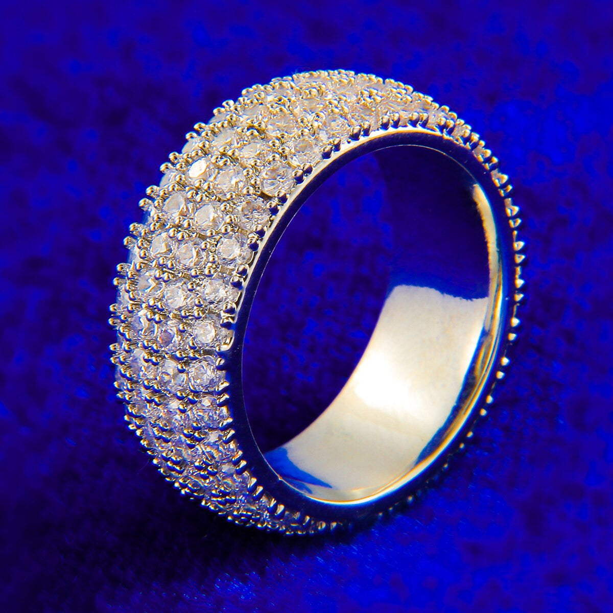 24k Gold 925 Silver 2-5 Row Blinged Out Flooded Ice Mens Rings