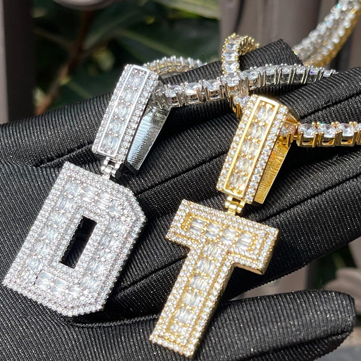 Iced King Initials | 24k 925 Silver Rose Gold Baguette Blinged Out Letter Pendants