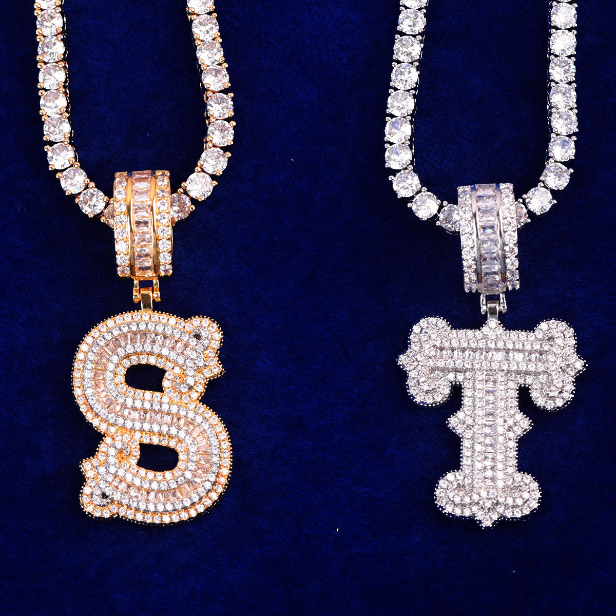 Frozen Ice Hip Hop Letter Initial 24k Gold 925 Silver Pendant Chain Necklace