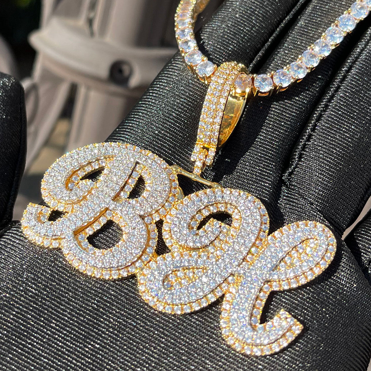 CustomCluster | Flooded Ice Fine Print Cluster Stone Initial Letter Chain Necklace