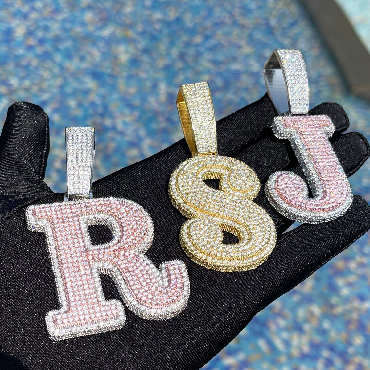 Flooded Ice Big Boy Graffiti Letter Prong Set Hip Hop Initial Chain Pendants