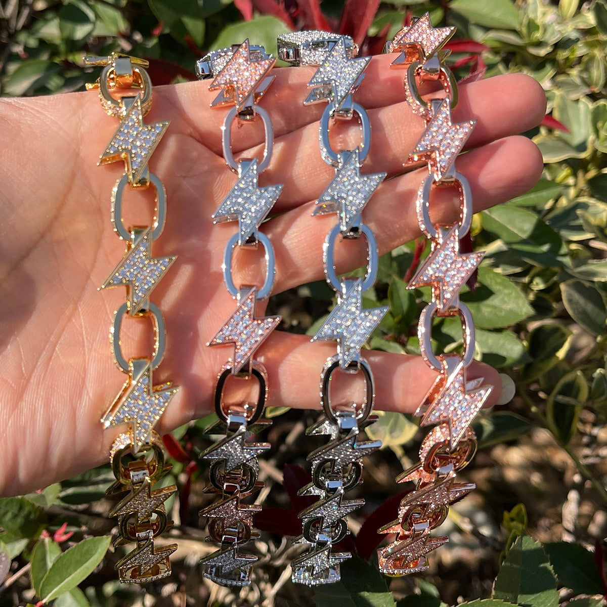 24k 925 Silver Rose Gold Lighting Strikes Hip Hop Chain Links Bracelets