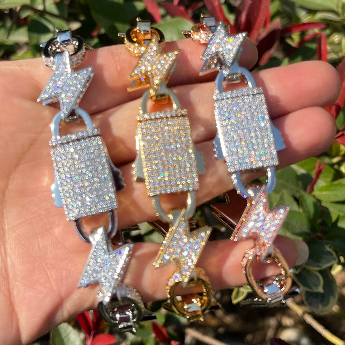 24k 925 Silver Rose Gold Lighting Strikes Hip Hop Chain Links Bracelets