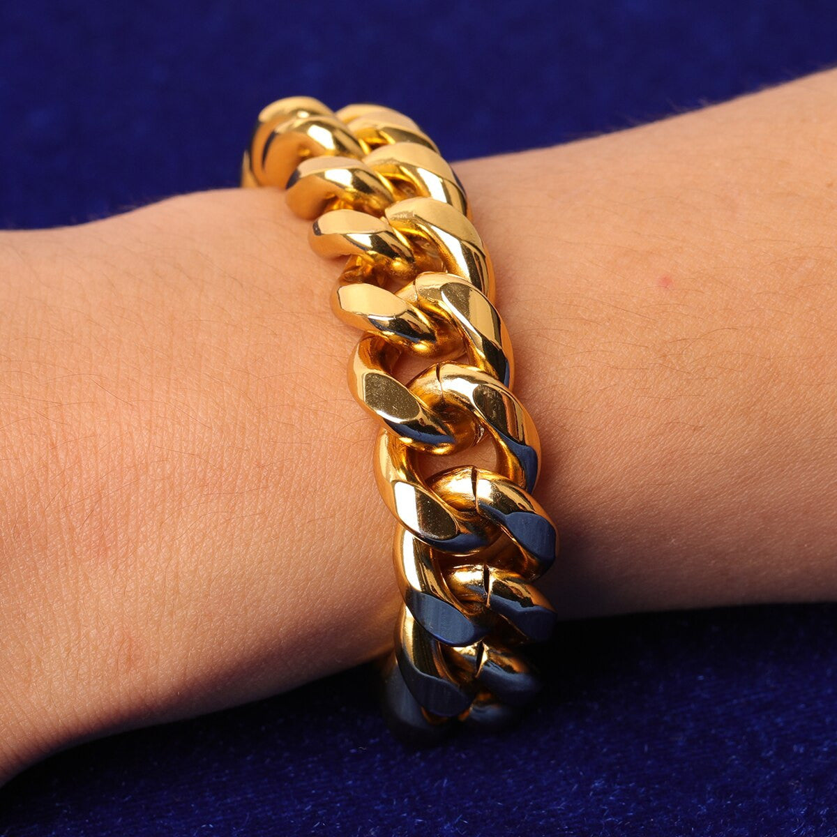 Mens 12mm 18k Gold Over Solid Stainless Steel Miami Cuban Link Bracelet