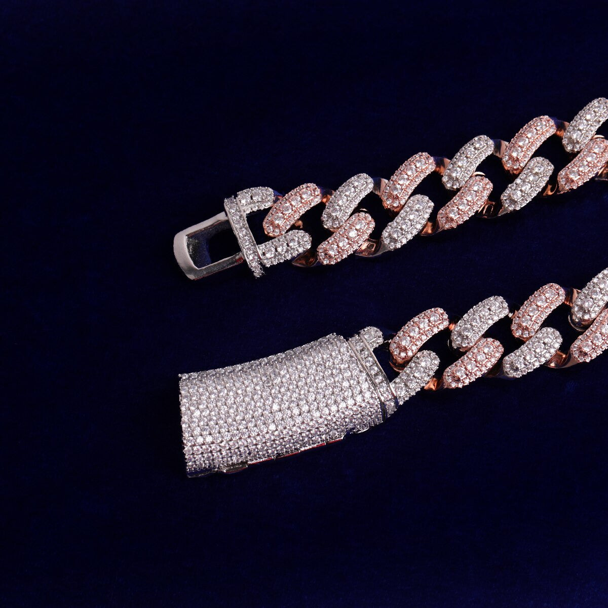 Mens Iced Blinged Out Rose Gold Silver Two Tone Hip Hop Chain Cuban Link Necklace