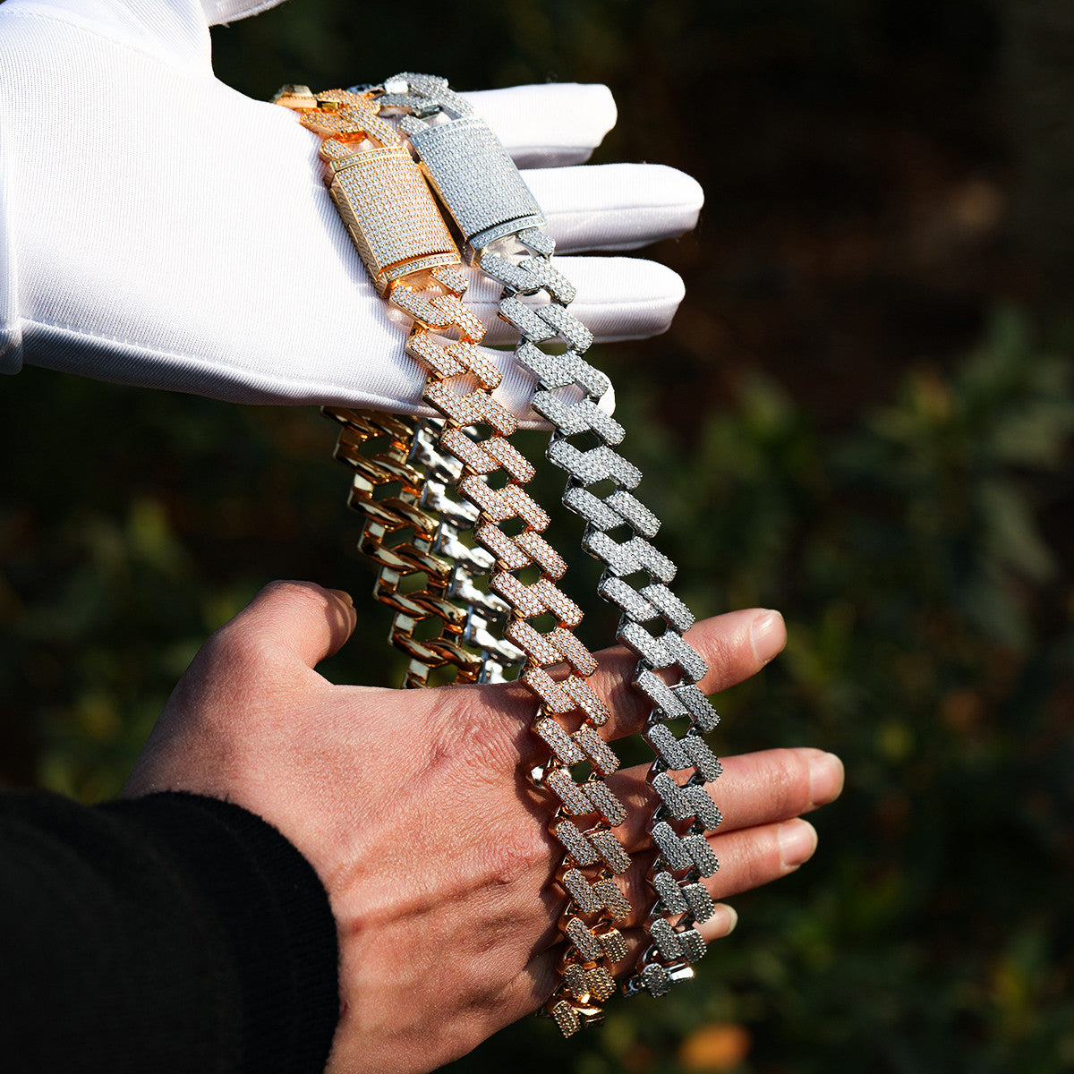 24k Gold 925 Silver Flooded Ice Hip Hop Designer Cut Cuban Link Chain Necklace