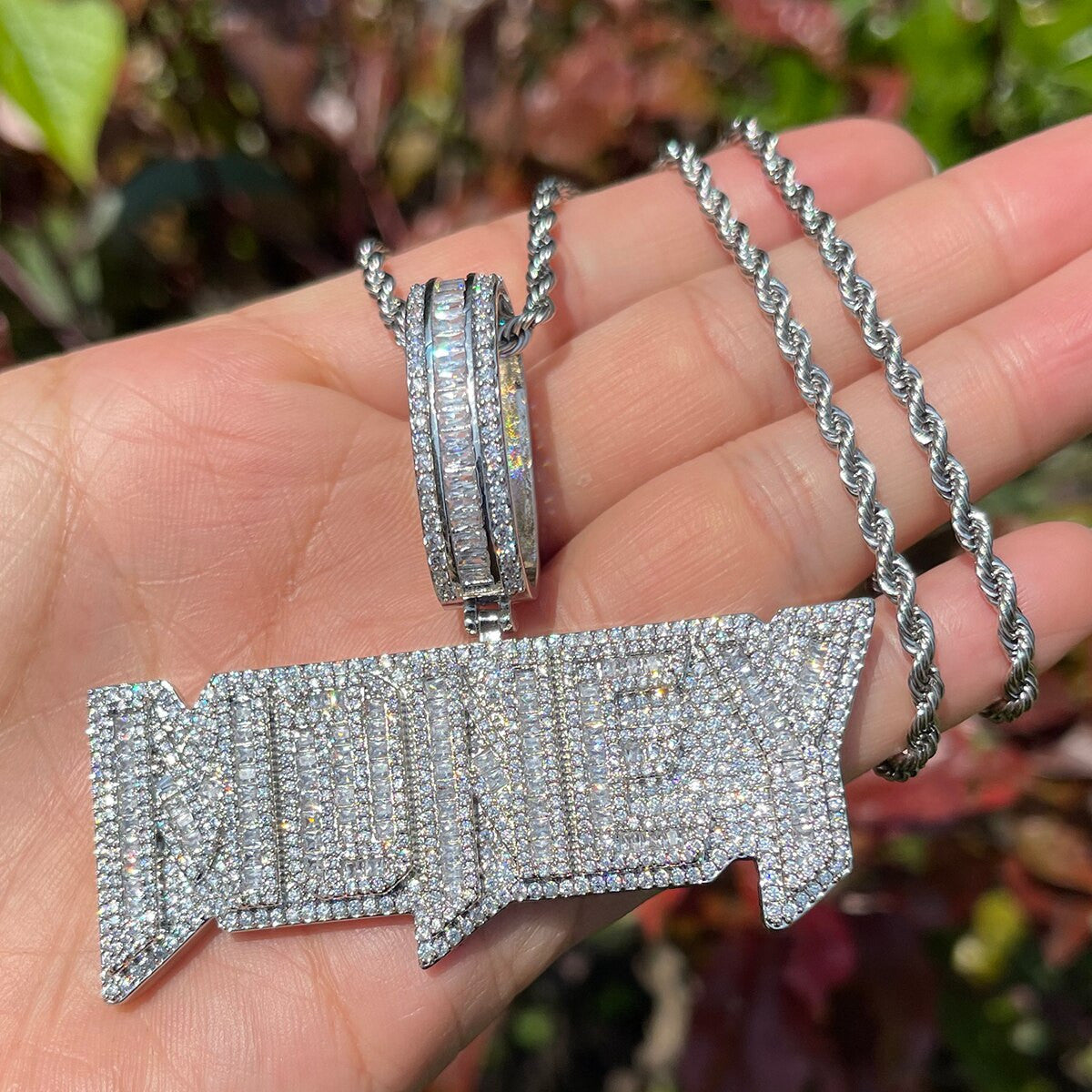 Money | VVS Diamond CZ Iced Blinged Out Baguette Hip Hop Name Plate Pendant
