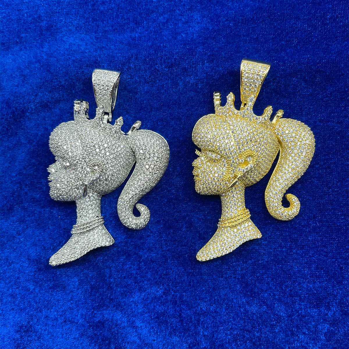 Ladies Queen Princess 24k Gold 925 Silver Crown Head Piece Pendant Chain Necklace