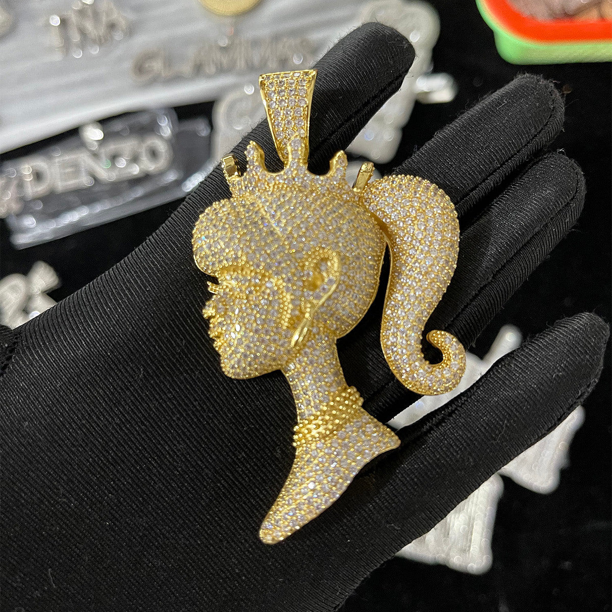 Ladies Queen Princess 24k Gold 925 Silver Crown Head Piece Pendant Chain Necklace