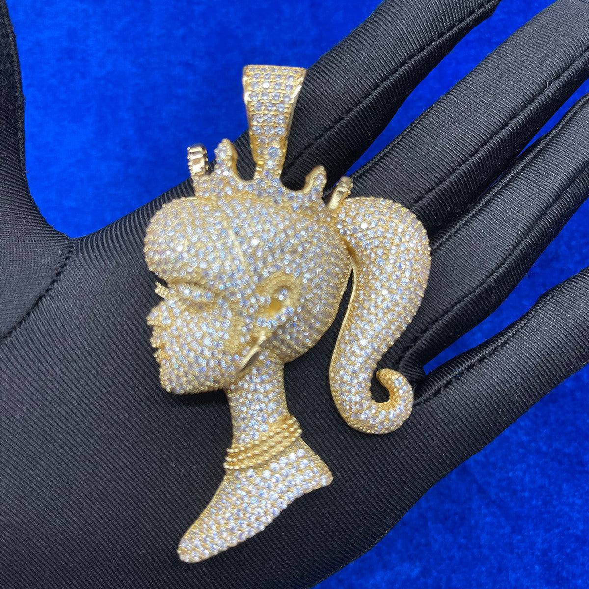 Ladies Queen Princess 24k Gold 925 Silver Crown Head Piece Pendant Chain Necklace