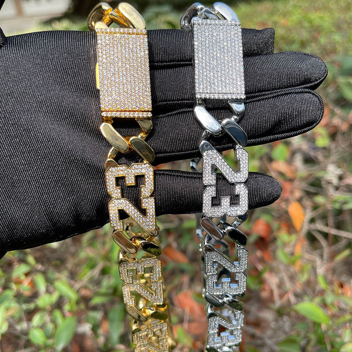 Mens 24k Gold 925 Silver Flooded Ice 23 Miami Cuban Link Hip Hop Chain Necklace