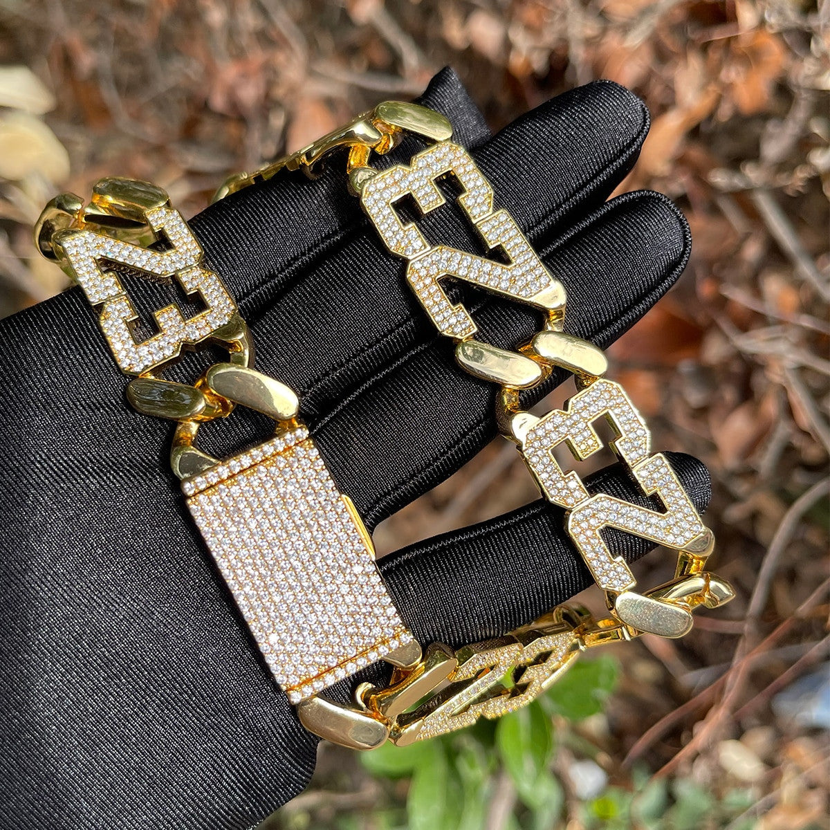 Mens 24k Gold 925 Silver Flooded Ice 23 Miami Cuban Link Hip Hop Chain Necklace