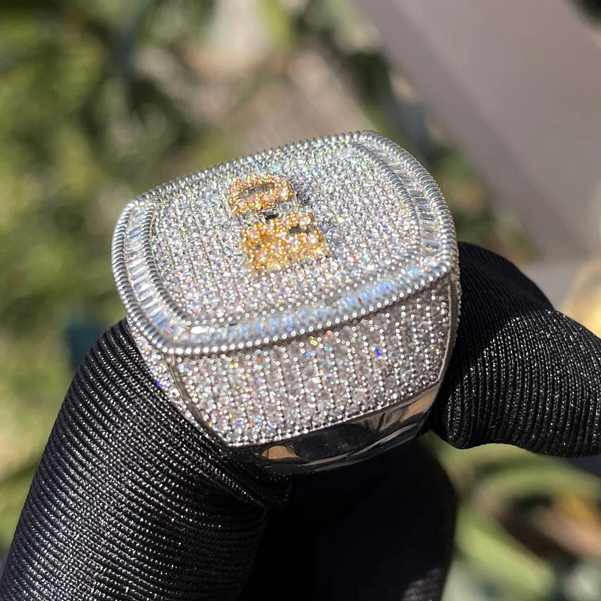 Mens Flooded Ice Custom Letter Initial Hip Hop Personalized Rings