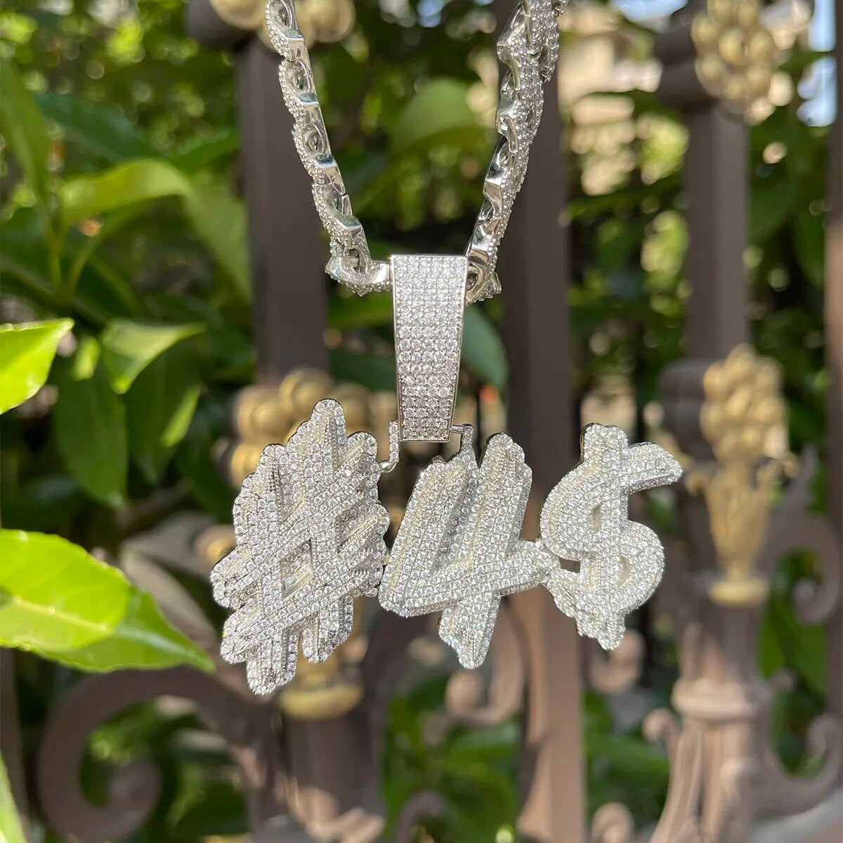 Iced Luxury Design Name Plate Character Hip Hop Custom Bling Chain Necklace