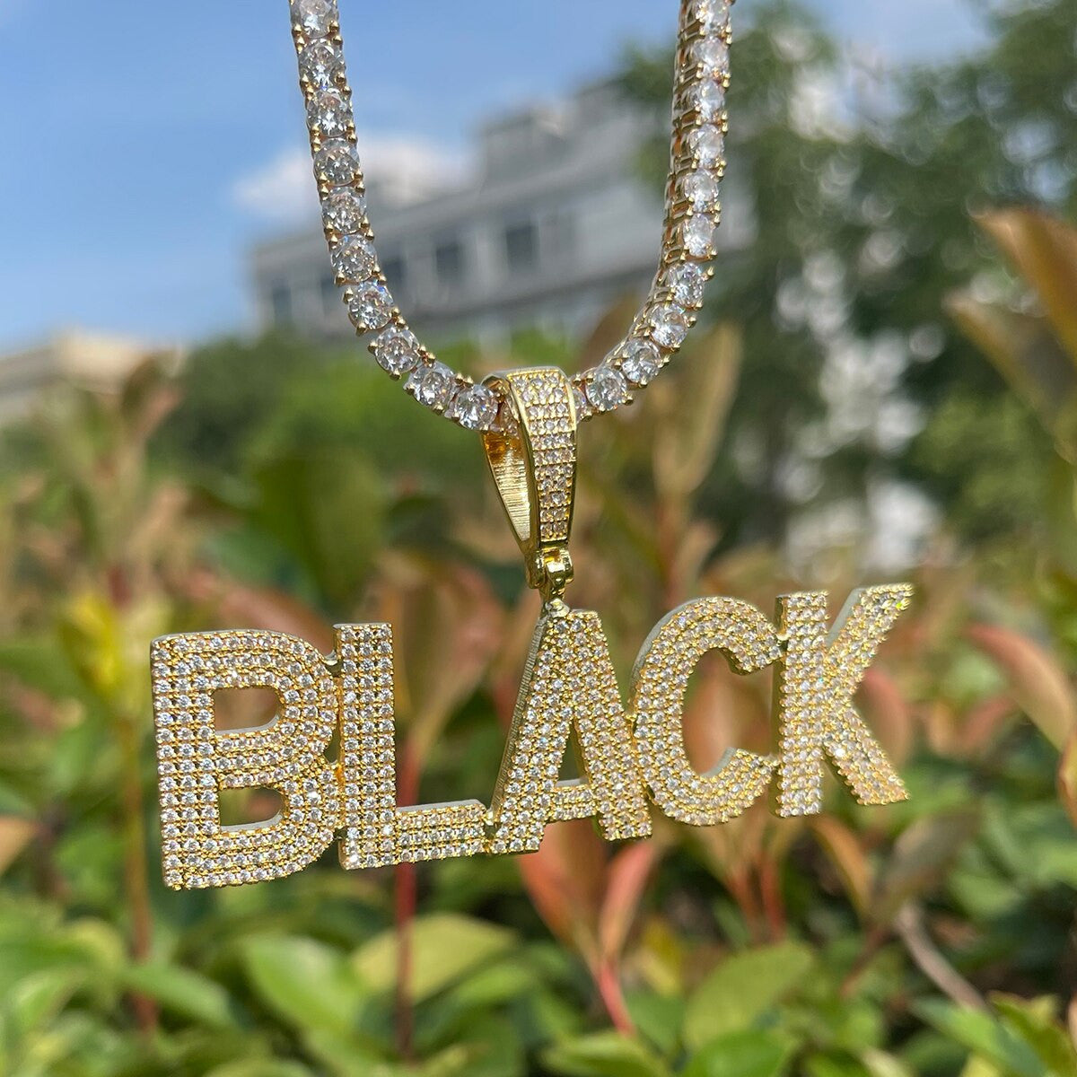 Iced Block Letter Custom Name Plate Hip Hop Personalized Pendants