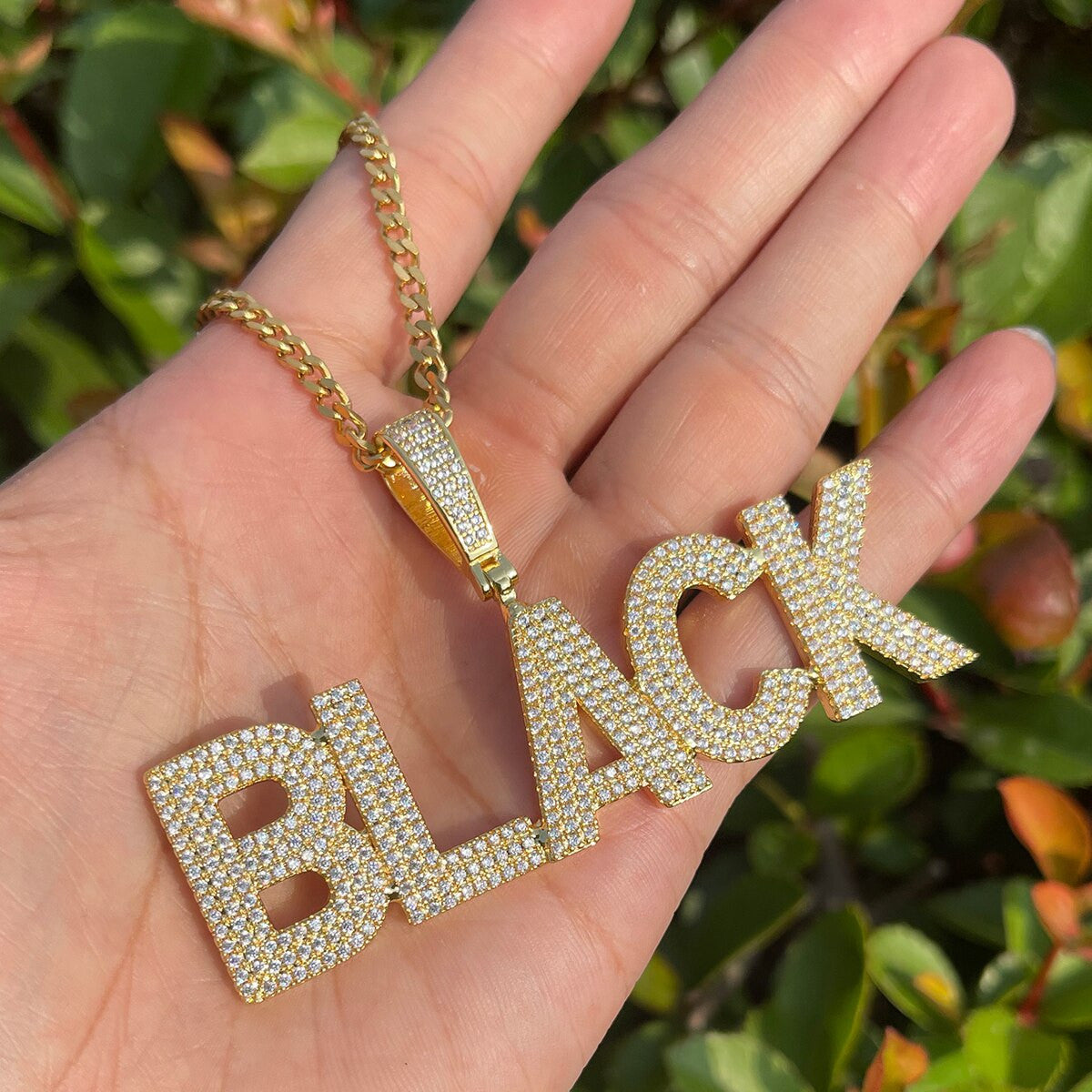 Iced Block Letter Custom Name Plate Hip Hop Personalized Pendants