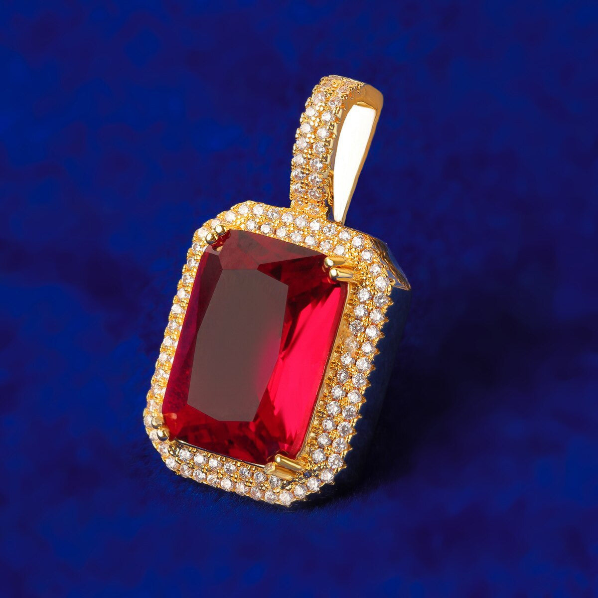 24k Yellow 14k White Gold 5A Stone 4 Prong Set Gemstone Flooded Ice Pendant