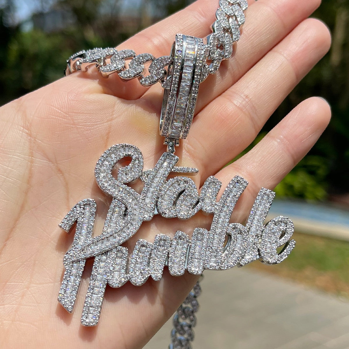 Stay Humble | Baguette Iced Prong Set Blinged Out Hip Hop Pendant