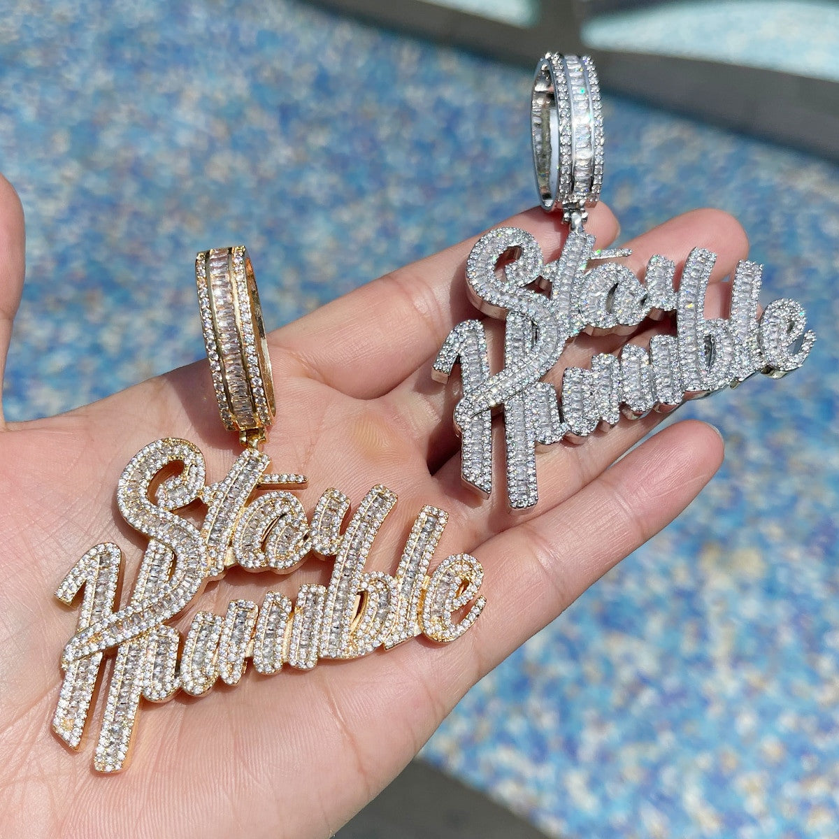 Stay Humble | Baguette Iced Prong Set Blinged Out Hip Hop Pendant