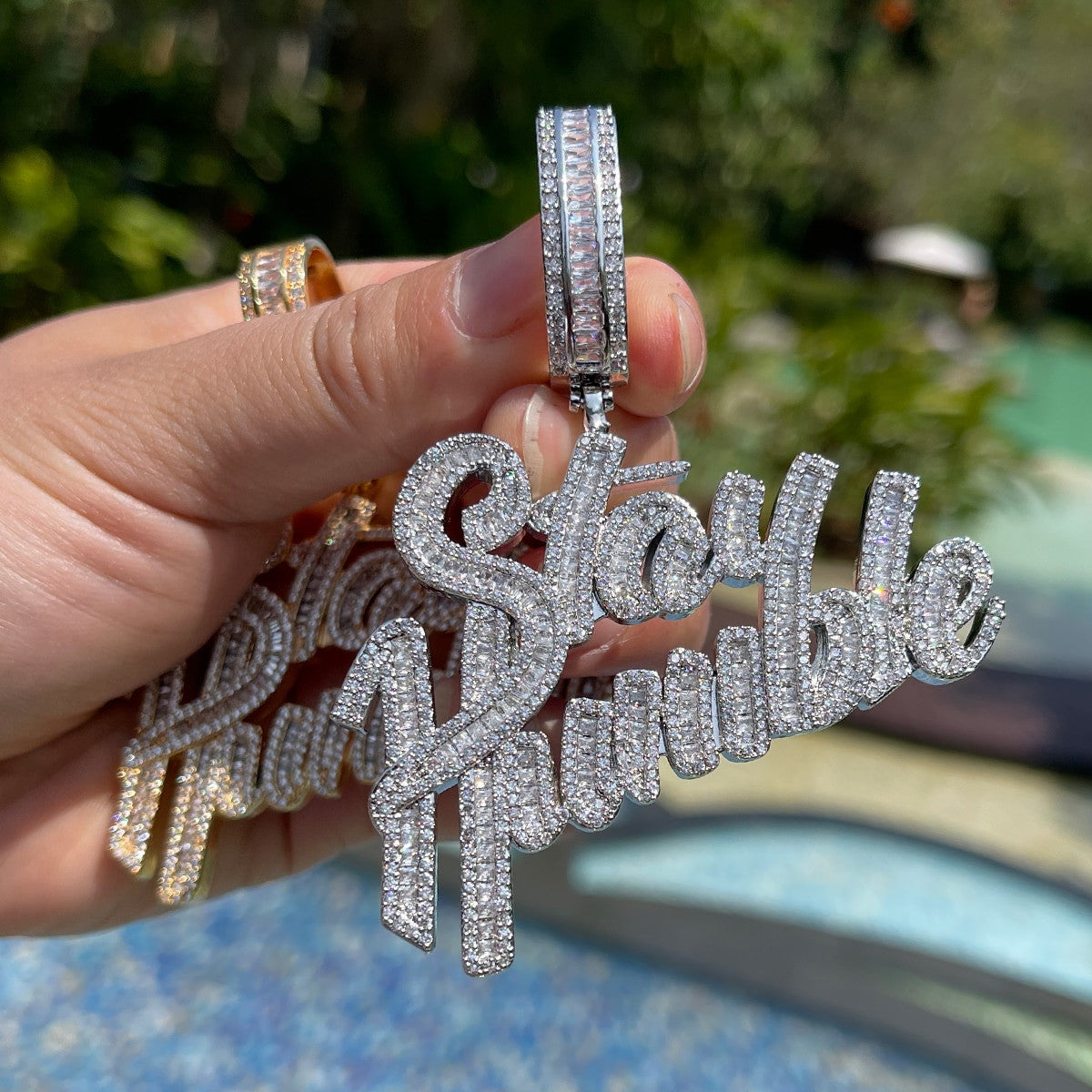 Stay Humble | Baguette Iced Prong Set Blinged Out Hip Hop Pendant