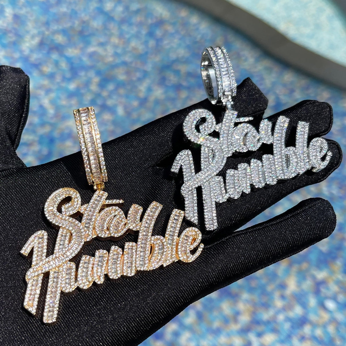 Stay Humble | Baguette Iced Prong Set Blinged Out Hip Hop Pendant