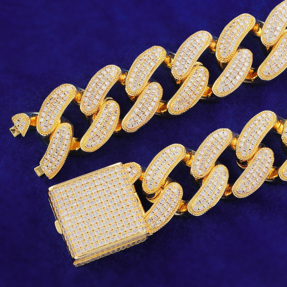 37mm Flooded Ice 24k Yellow 14k White Gold Hip Hop Miami Cuban Link Chain Necklace