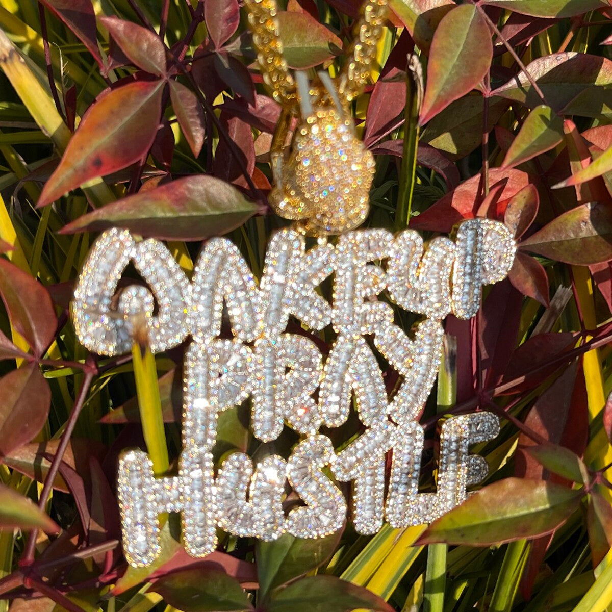 Wake Up Pray Hustle | Big Boy Iced Name Plate Hip Hop Chain Pendant