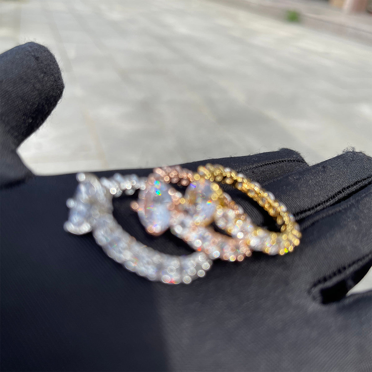 Ladies Couples High Fashion 24k Gold Silver Rose Cluster Stone Iced Rings