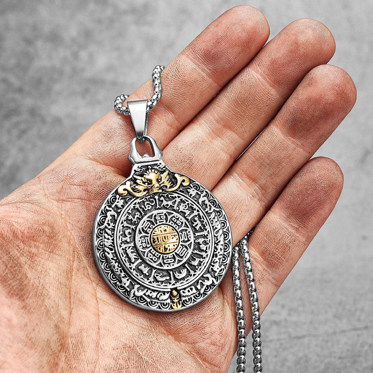 Mens Buddha Buddhism Rebirth Gold Accent No Fade Stainless Steel Spiritual Pendant