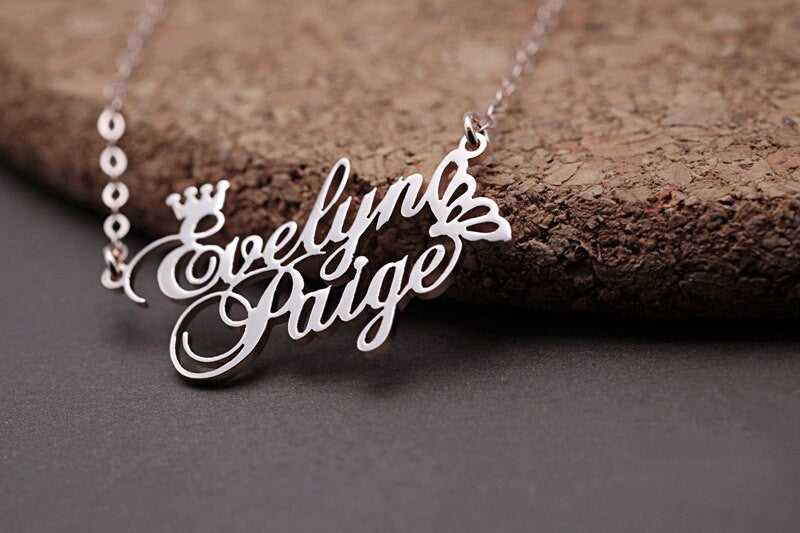 Ladies Butterfly Queen Crown Custom Name Platinum 18k Rose Gold Stainless Steel Necklace 