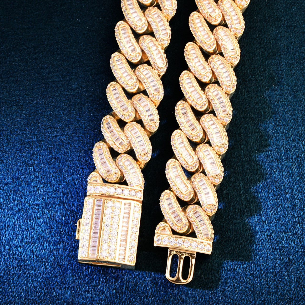 Mens 13mm Blinged Baguette 18k Gold 925 Silver Hip Hop Miami Cuban Link Chain Necklaces