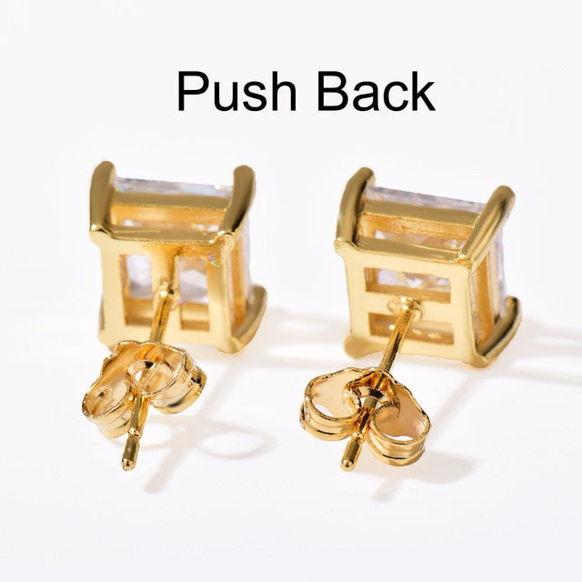 Flooded Ice Princess Cut Screw Back Push Back 3mm - 10mm Clear Stone Earrings