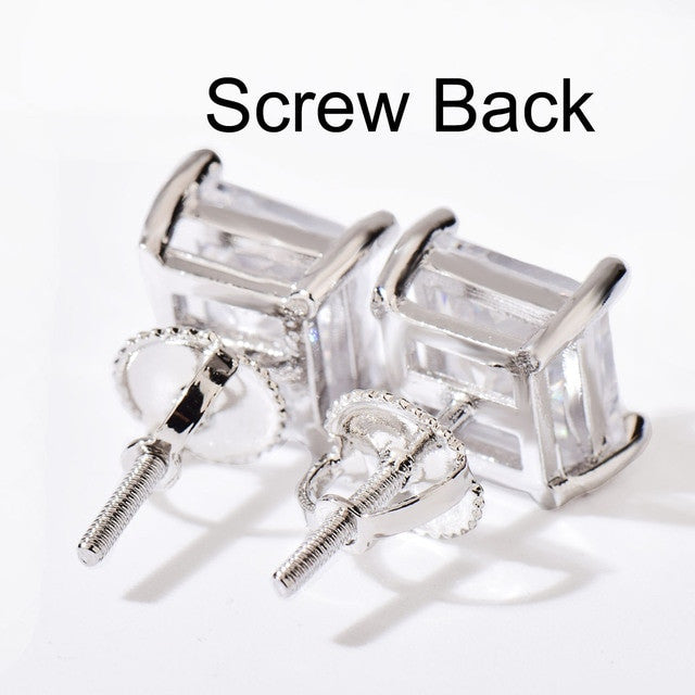 Flooded Ice Princess Cut Screw Back Push Back 3mm - 10mm Clear Stone Earrings